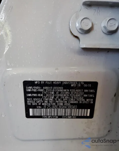 2016 Subaru Forester 2.5I из США, поврежденный, VIN JF2SJABC8GH438040